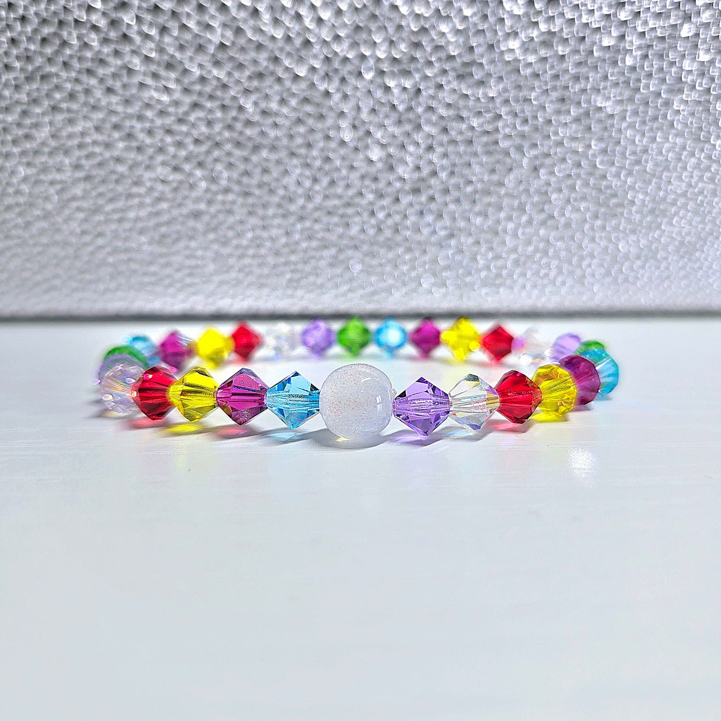 Rainbow Bicone Preciosa Crystals Stretch Bead Bracelet