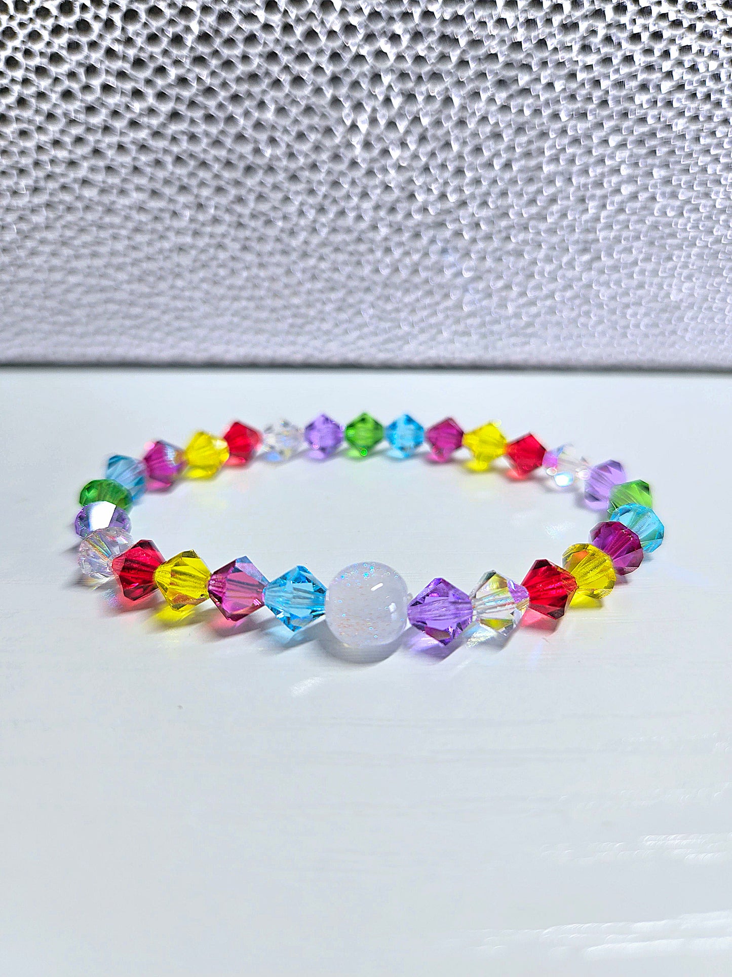 Rainbow Bicone Preciosa Crystals Stretch Bead Bracelet
