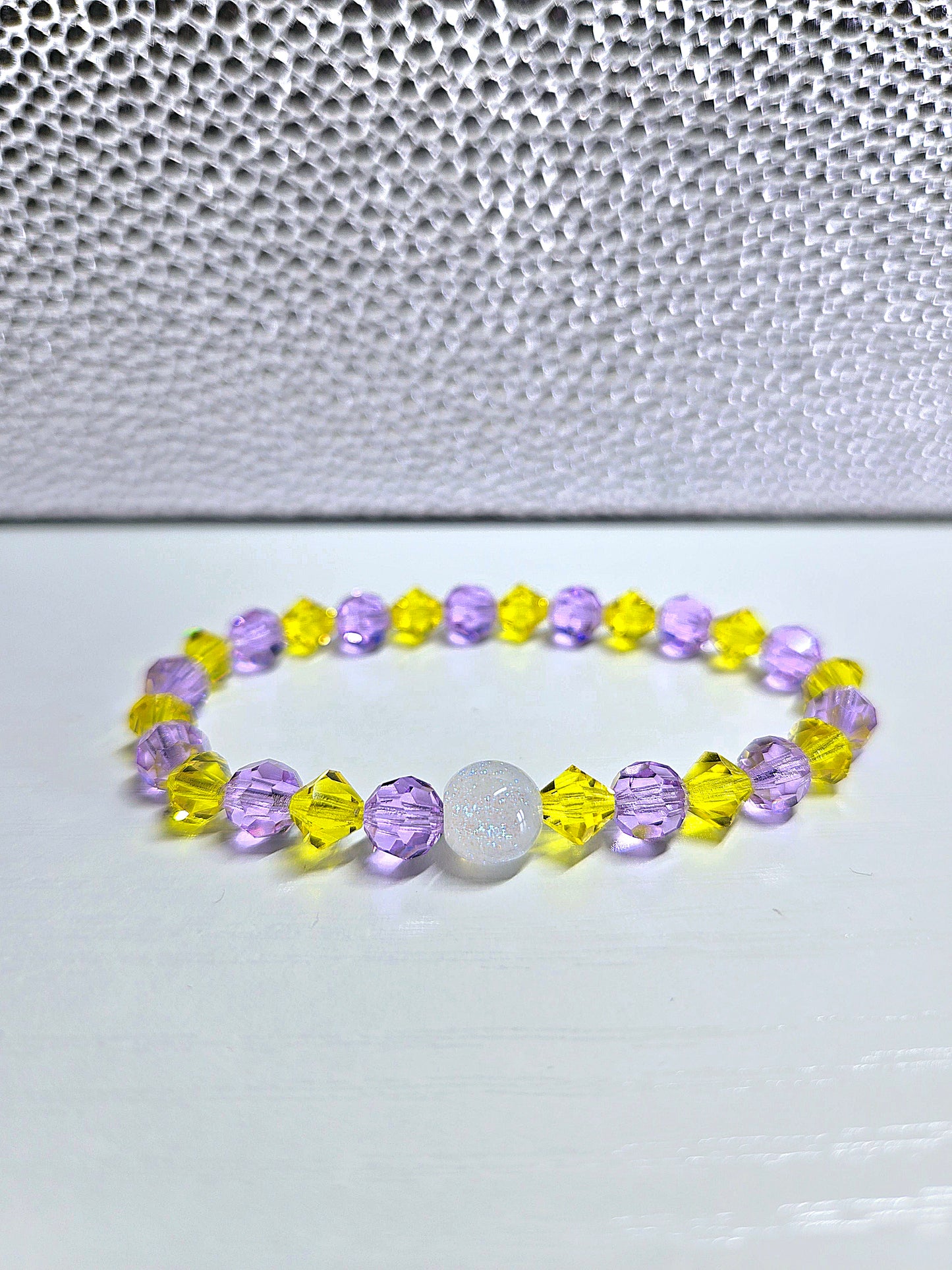 Purple & Yellow Preciosa Crystals Stretch Bead Bracelet
