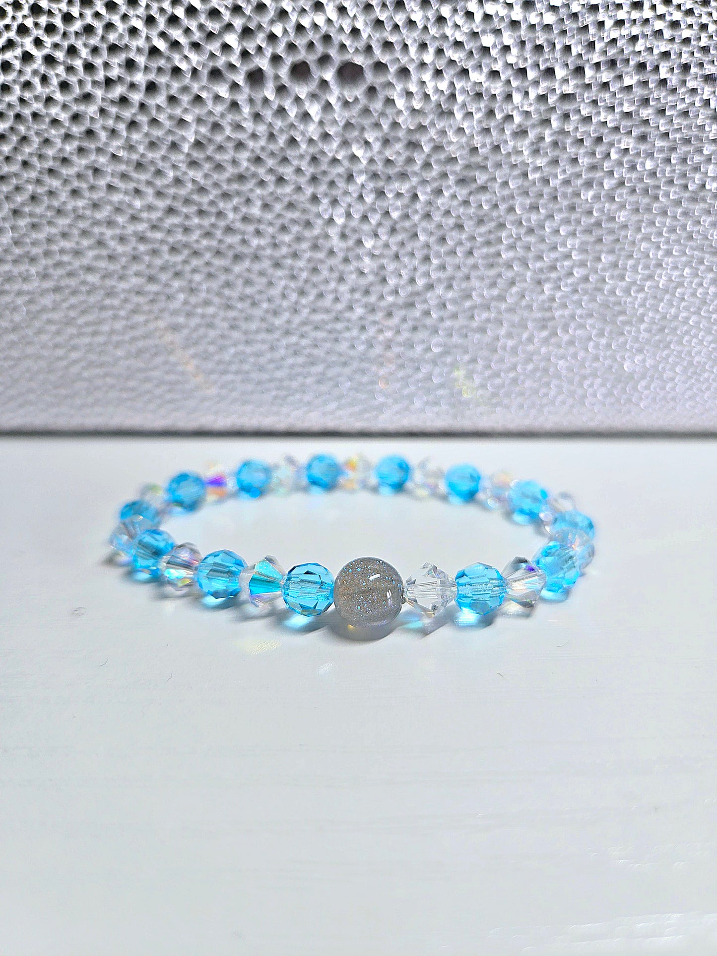 Blue & AB Preciosa Crystals Stretch Bead Bracelet