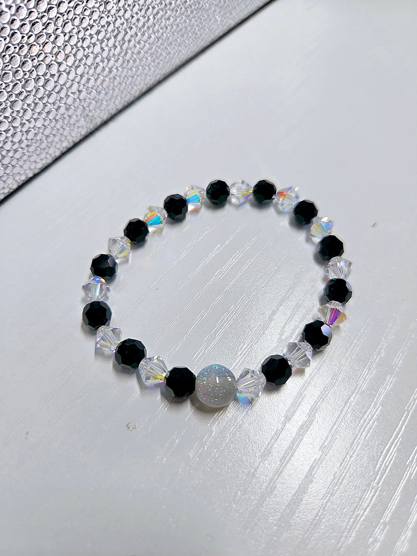 Black & AB Preciosa Crystals Stretch Bead Bracelet