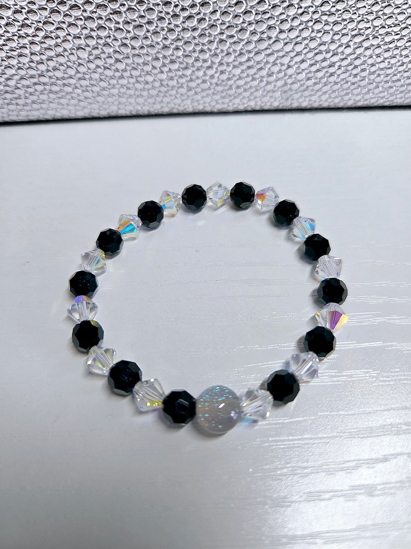 Black & AB Preciosa Crystals Stretch Bead Bracelet