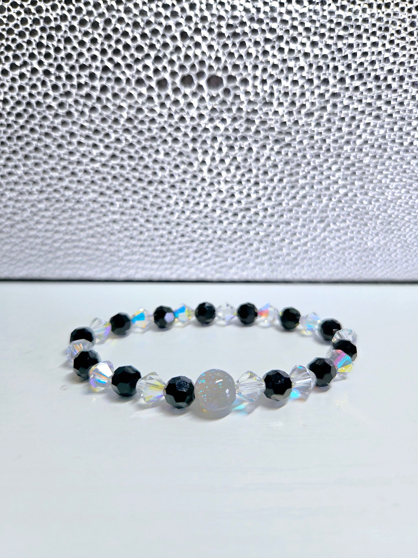 Black & AB Preciosa Crystals Stretch Bead Bracelet