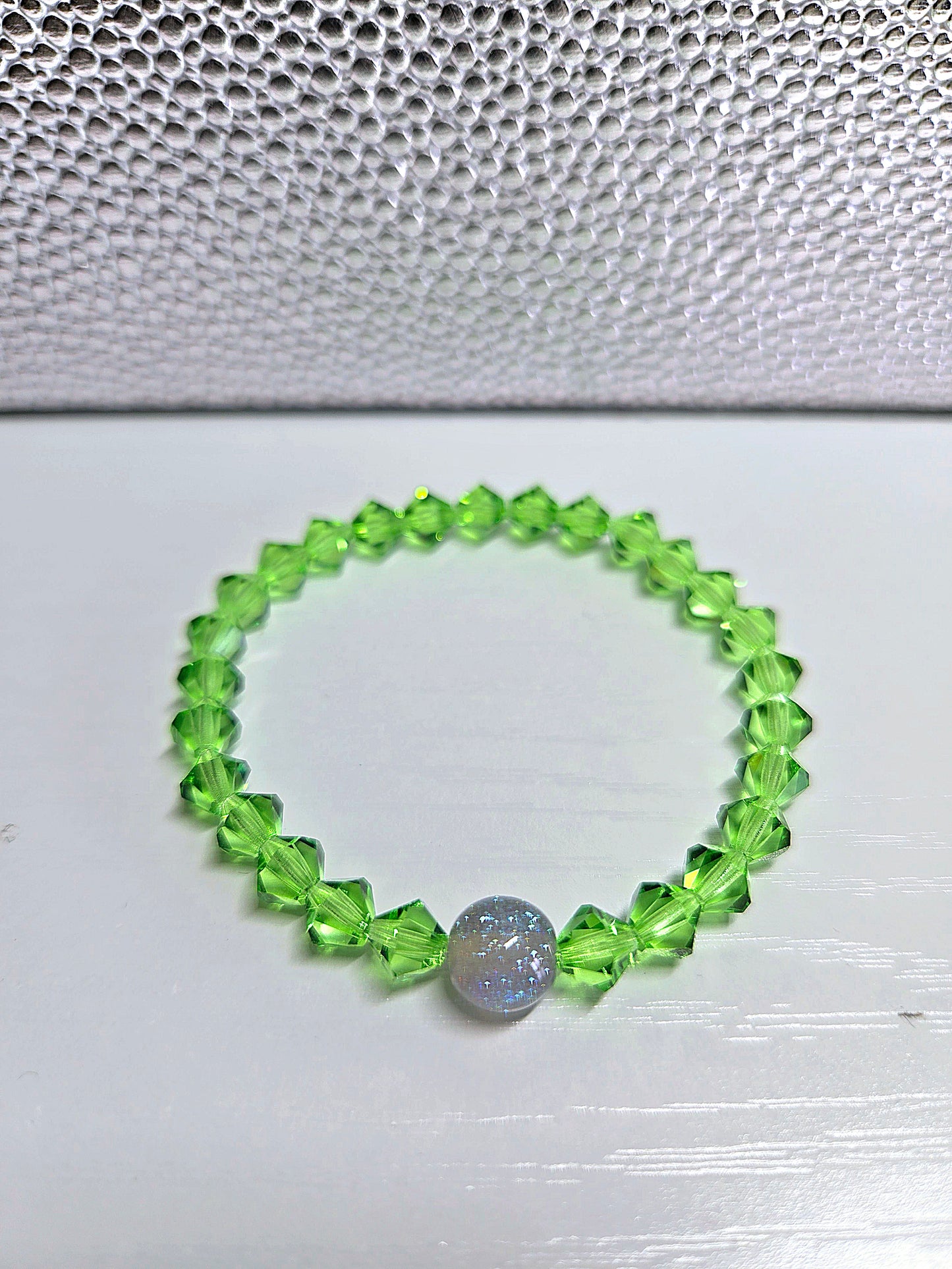 Green Bicone Preciosa Crystals Stretch Bead Bracelet