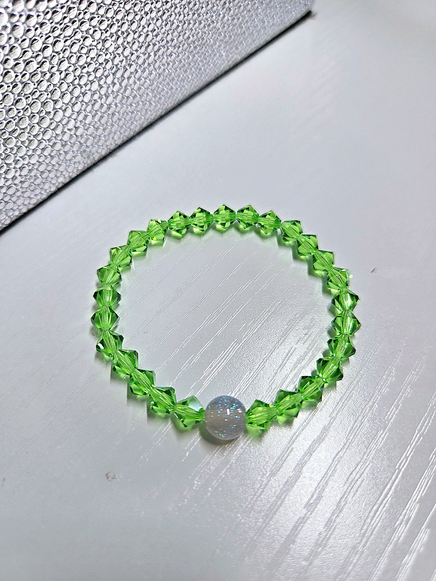 Green Bicone Preciosa Crystals Stretch Bead Bracelet