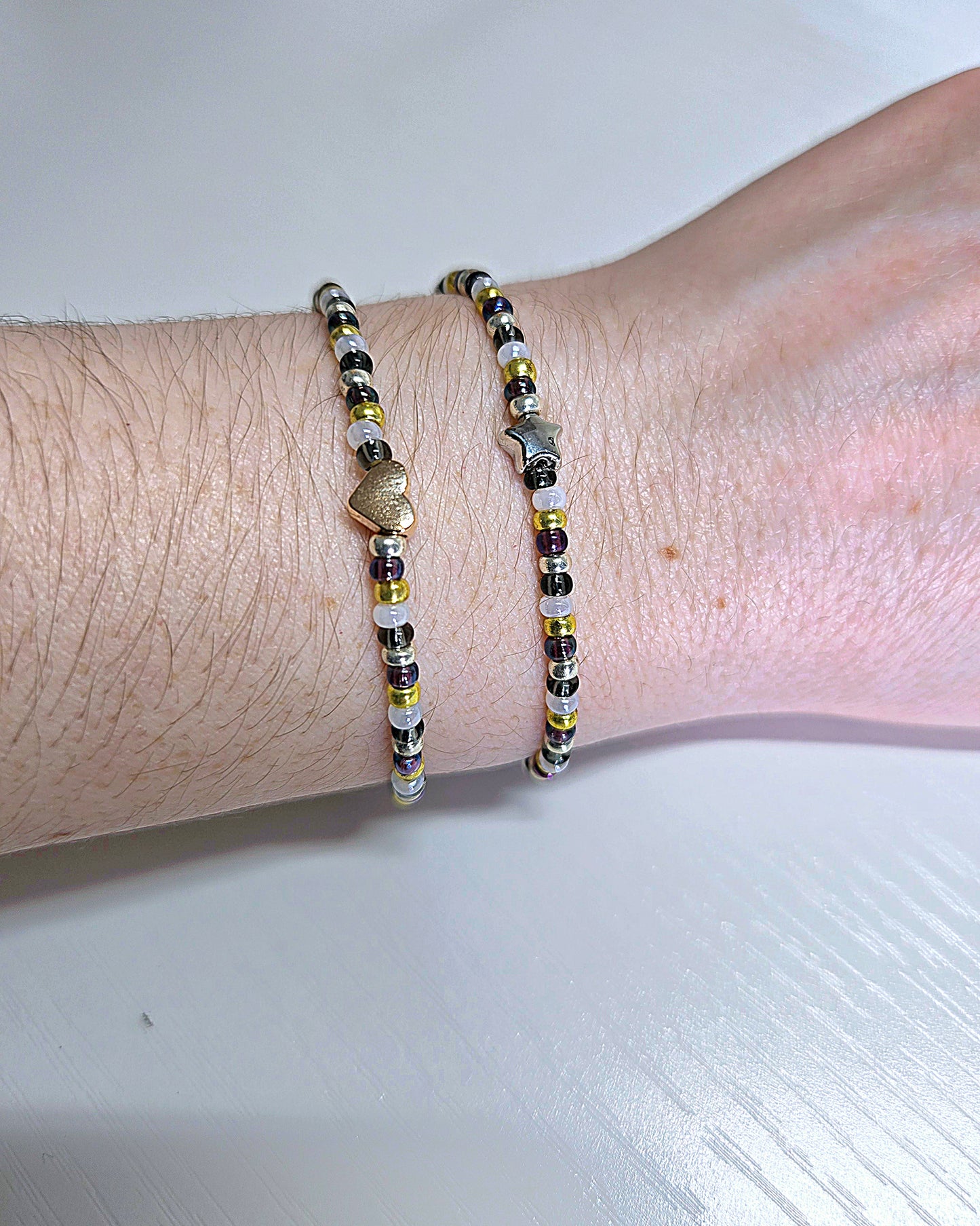Rainbow Mix Metal Charm Beaded Stretch Bracelet