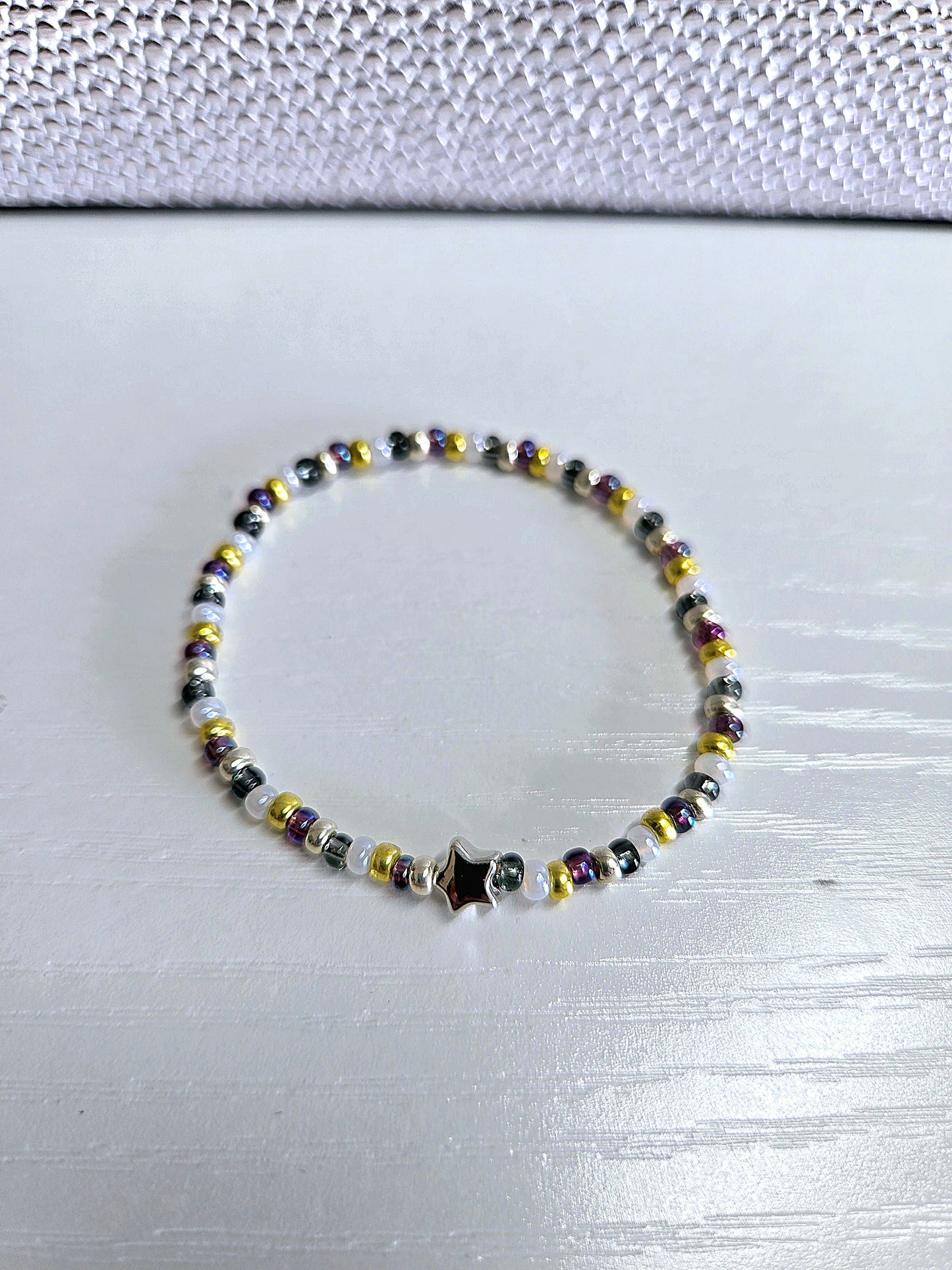 Rainbow Mix Metal Charm Beaded Stretch Bracelet