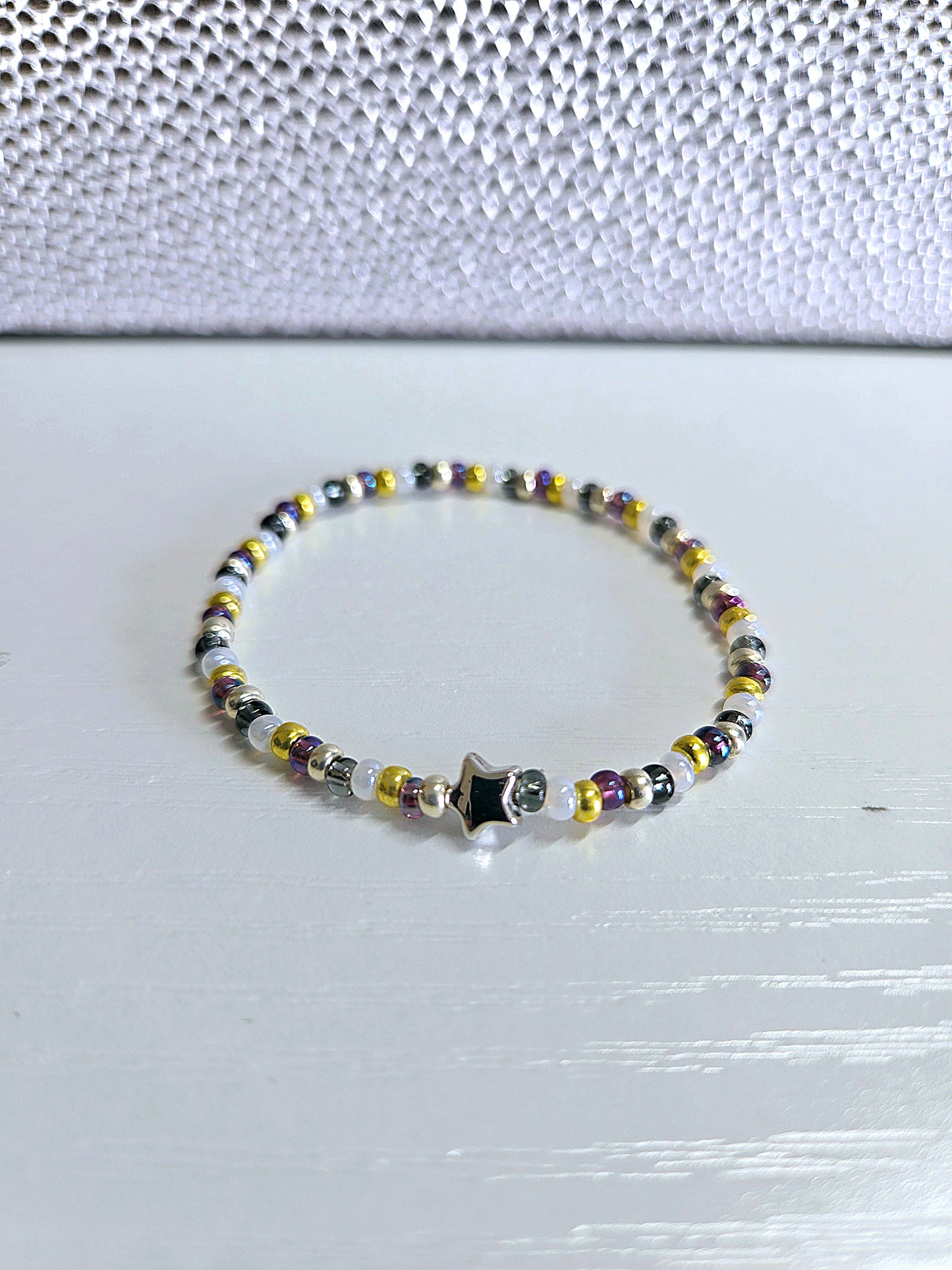 Rainbow Mix Metal Charm Beaded Stretch Bracelet