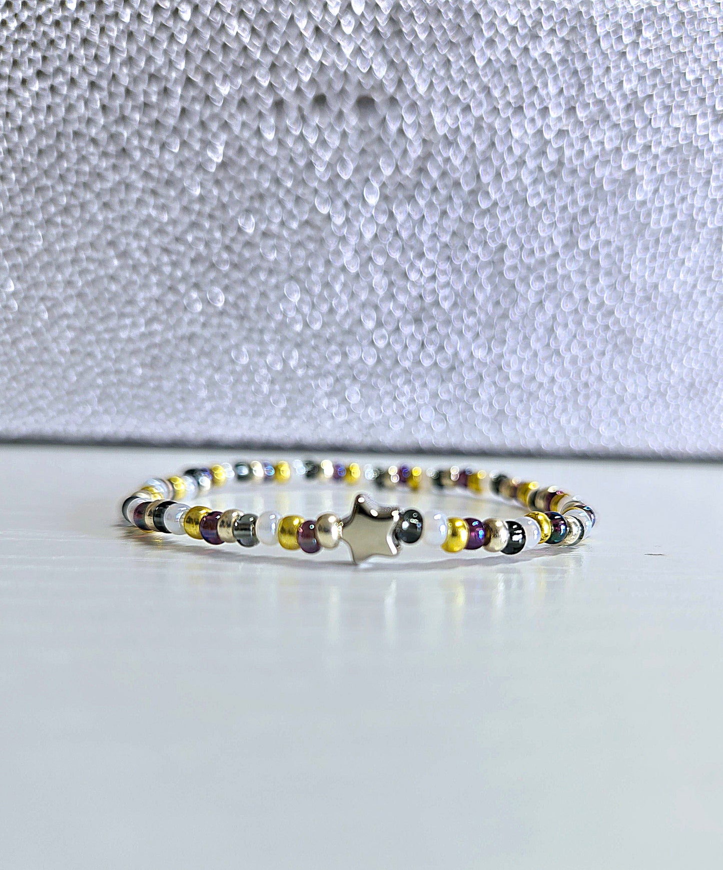 Rainbow Mix Metal Charm Beaded Stretch Bracelet