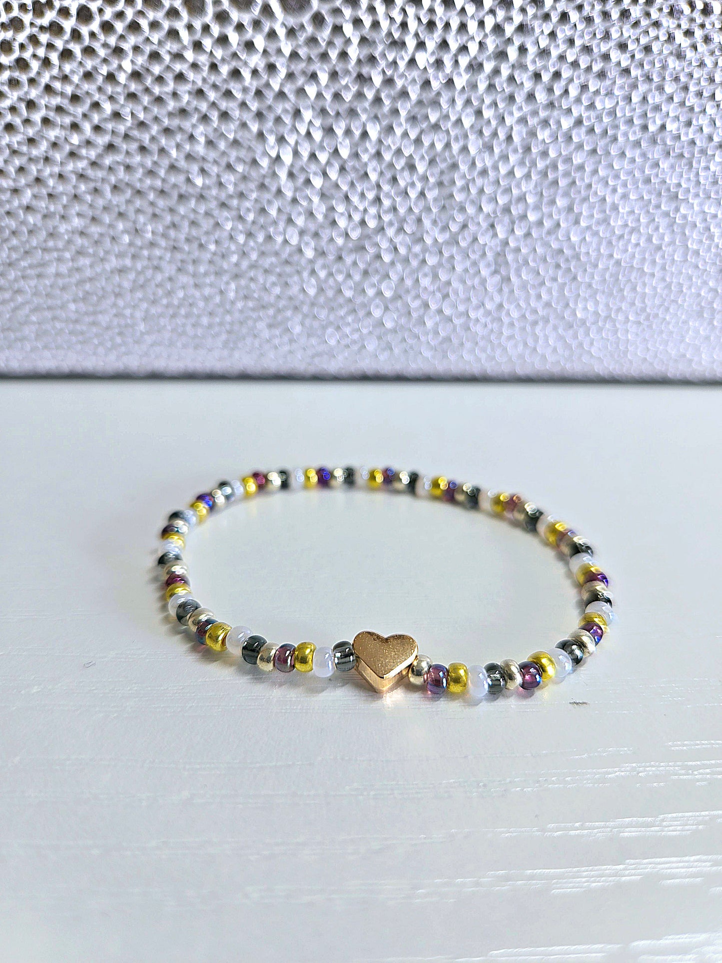 Rainbow Mix Metal Charm Beaded Stretch Bracelet