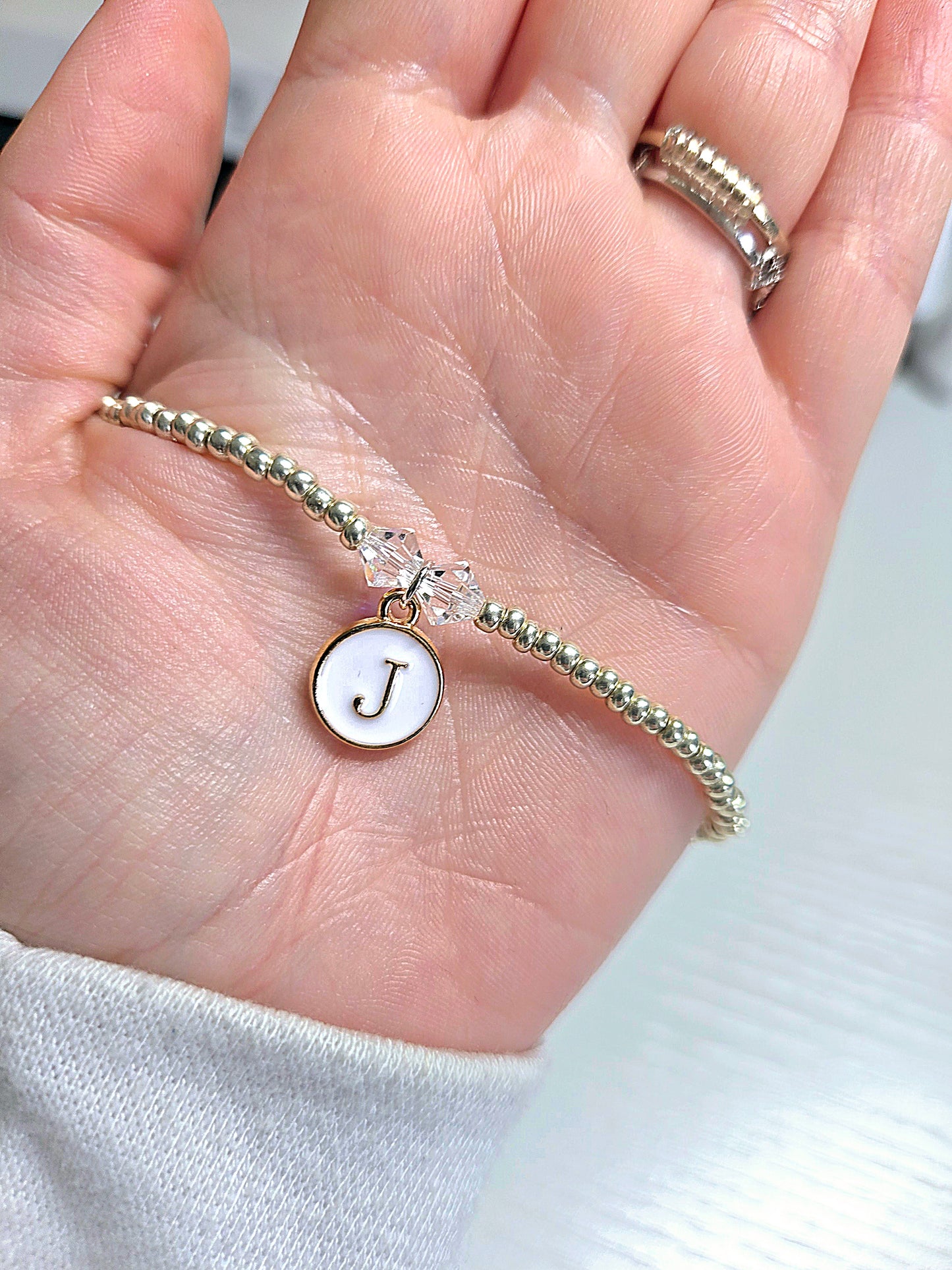 Personalised Initial Charm Beaded Stretch Bracelet