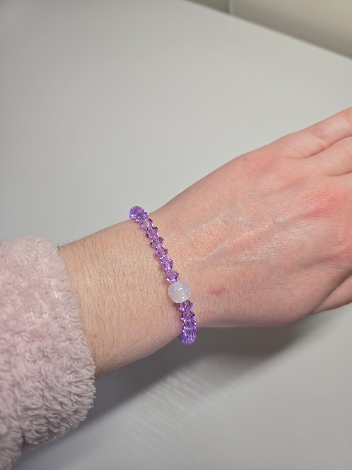 Purple Violet Bicone Preciosa Crystals Stretch Bead Bracelet