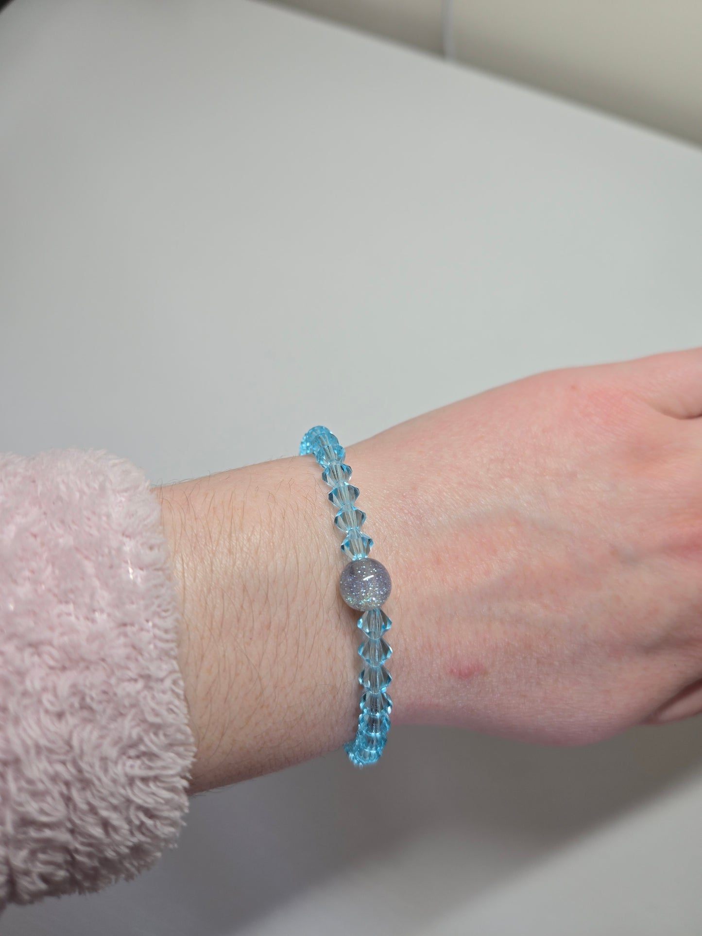 Blue Aqua Bicone Preciosa Crystals Stretch Bead Bracelet