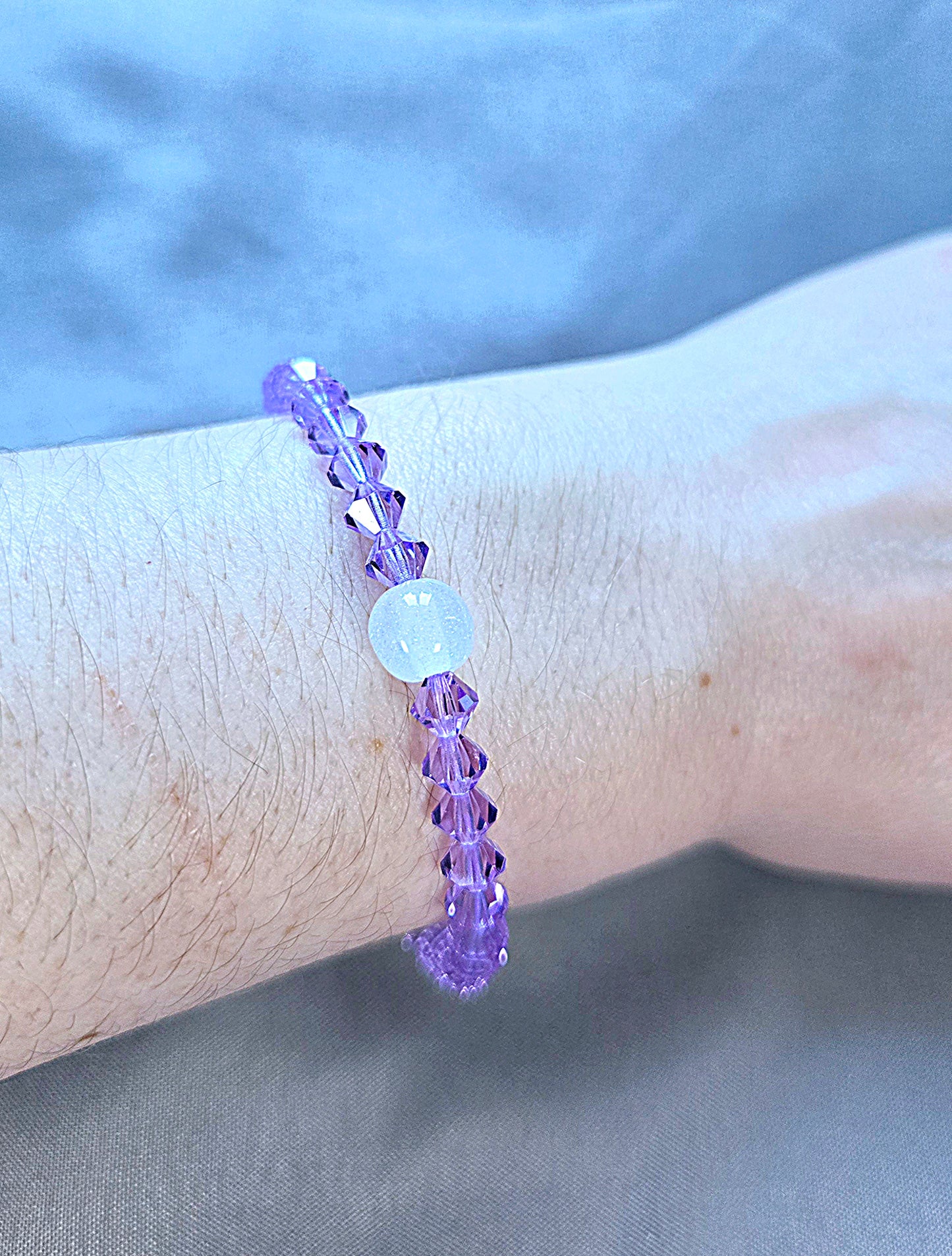 Purple Violet Bicone Preciosa Crystals Stretch Bead Bracelet