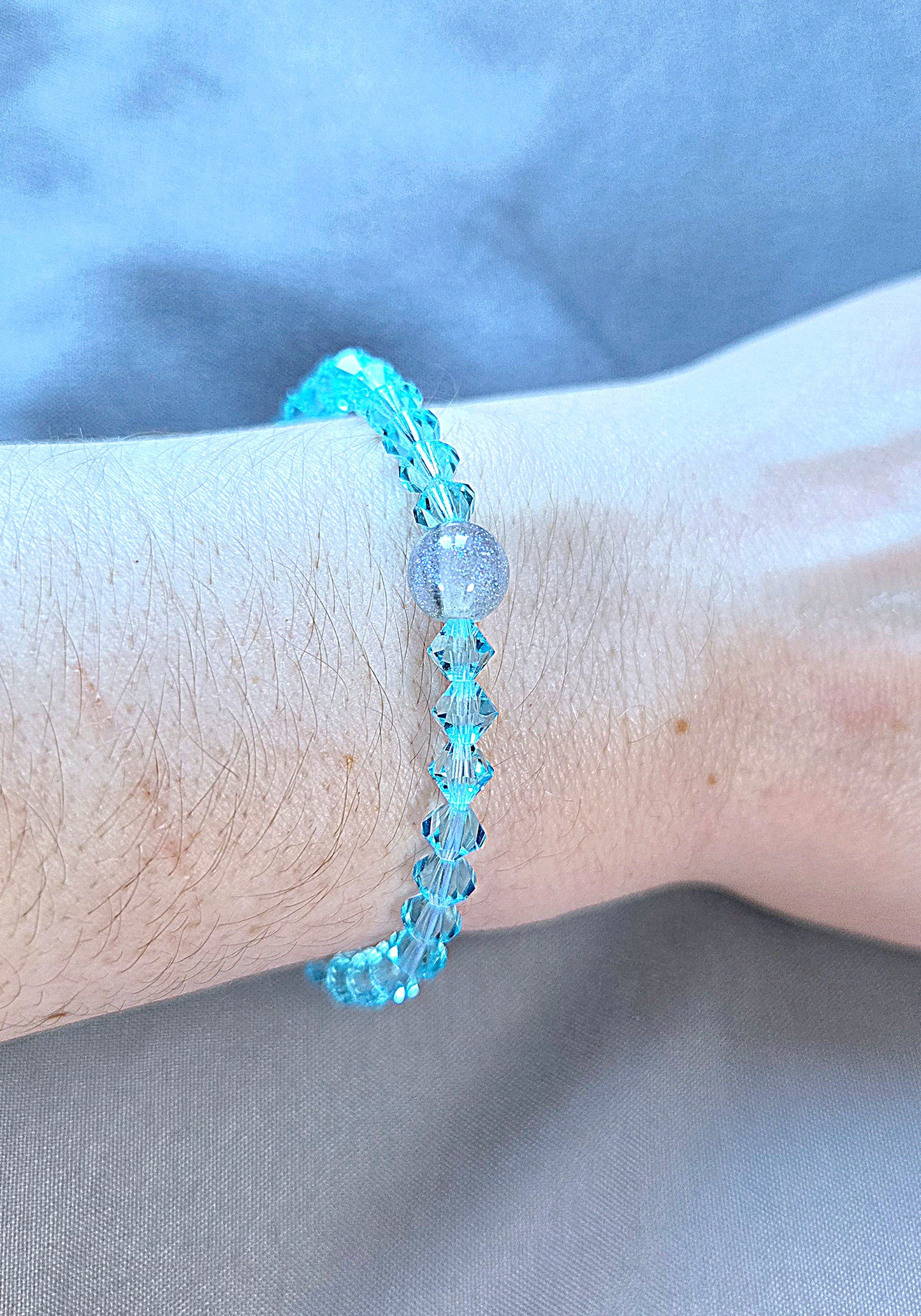 Blue Aqua Bicone Preciosa Crystals Stretch Bead Bracelet