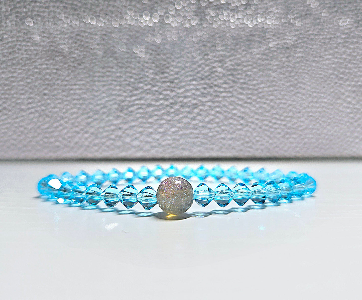 Personalised Initial Charm Bicone Preciosa Crystal Stretch Beaded Bracelet