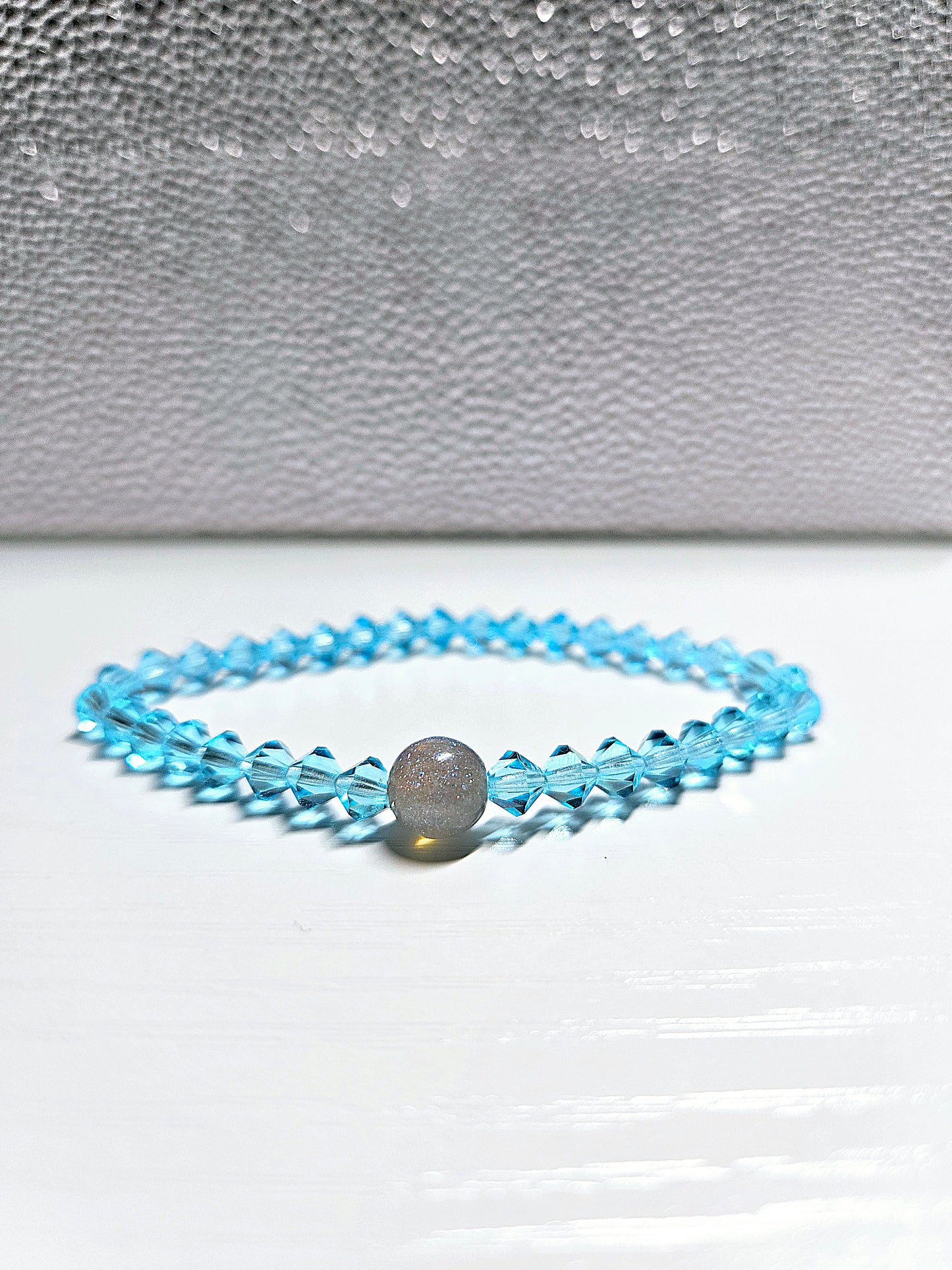 Blue Aqua Bicone Preciosa Crystals Stretch Bead Bracelet