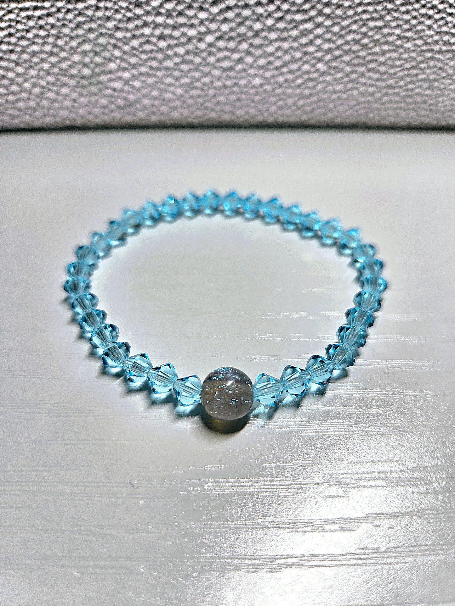 Blue Aqua Bicone Preciosa Crystals Stretch Bead Bracelet
