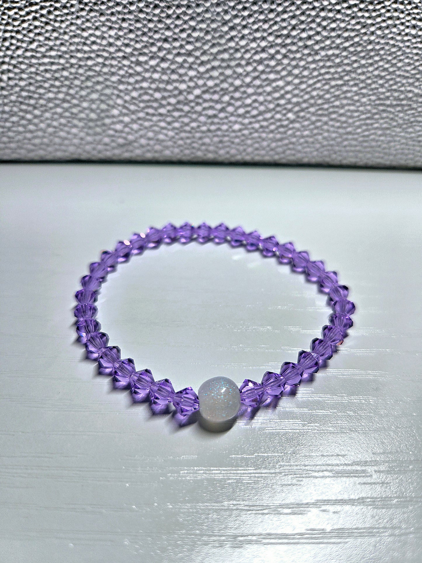 Purple Violet Bicone Preciosa Crystals Stretch Bead Bracelet