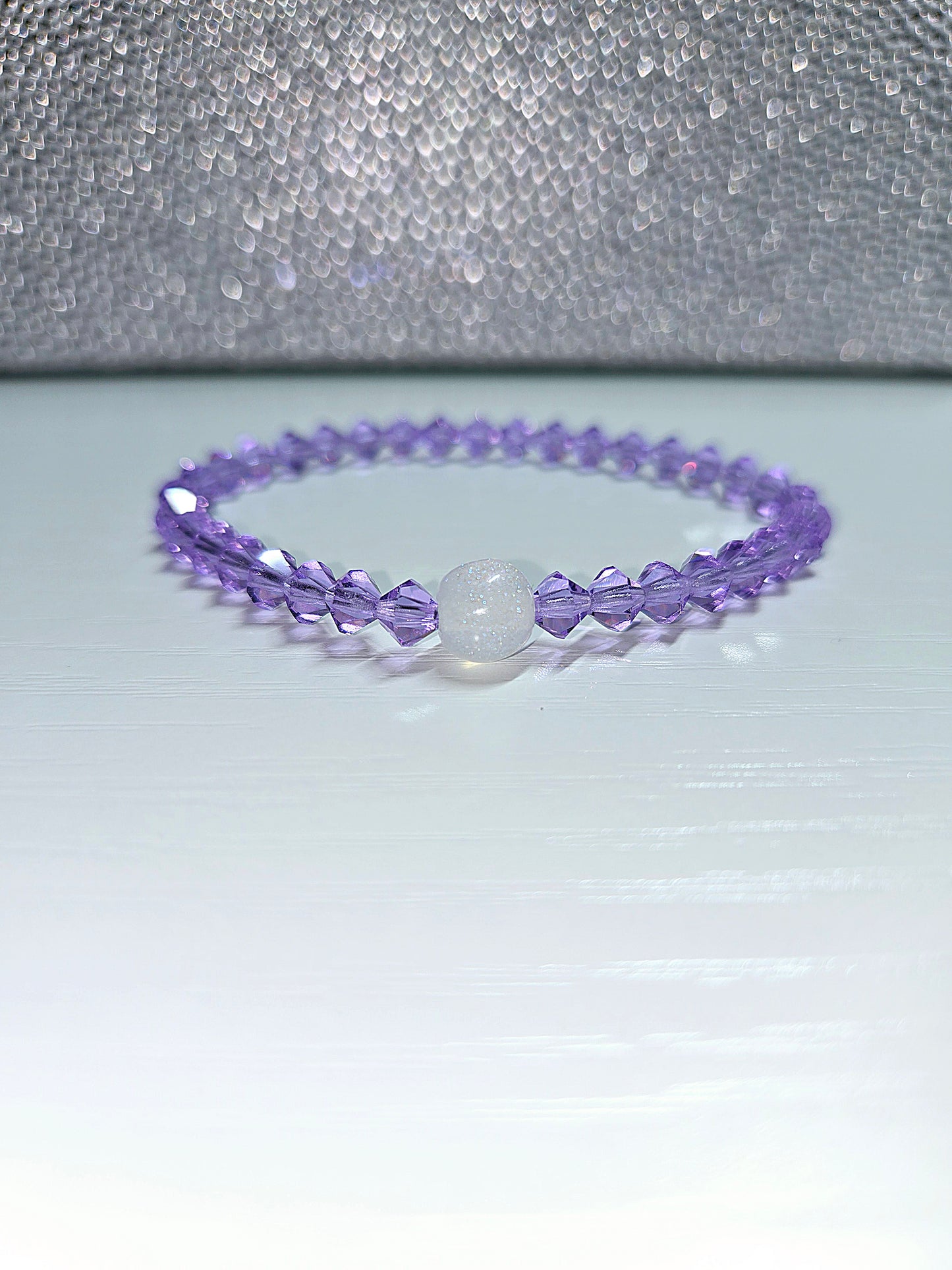 Purple Violet Bicone Preciosa Crystals Stretch Bead Bracelet
