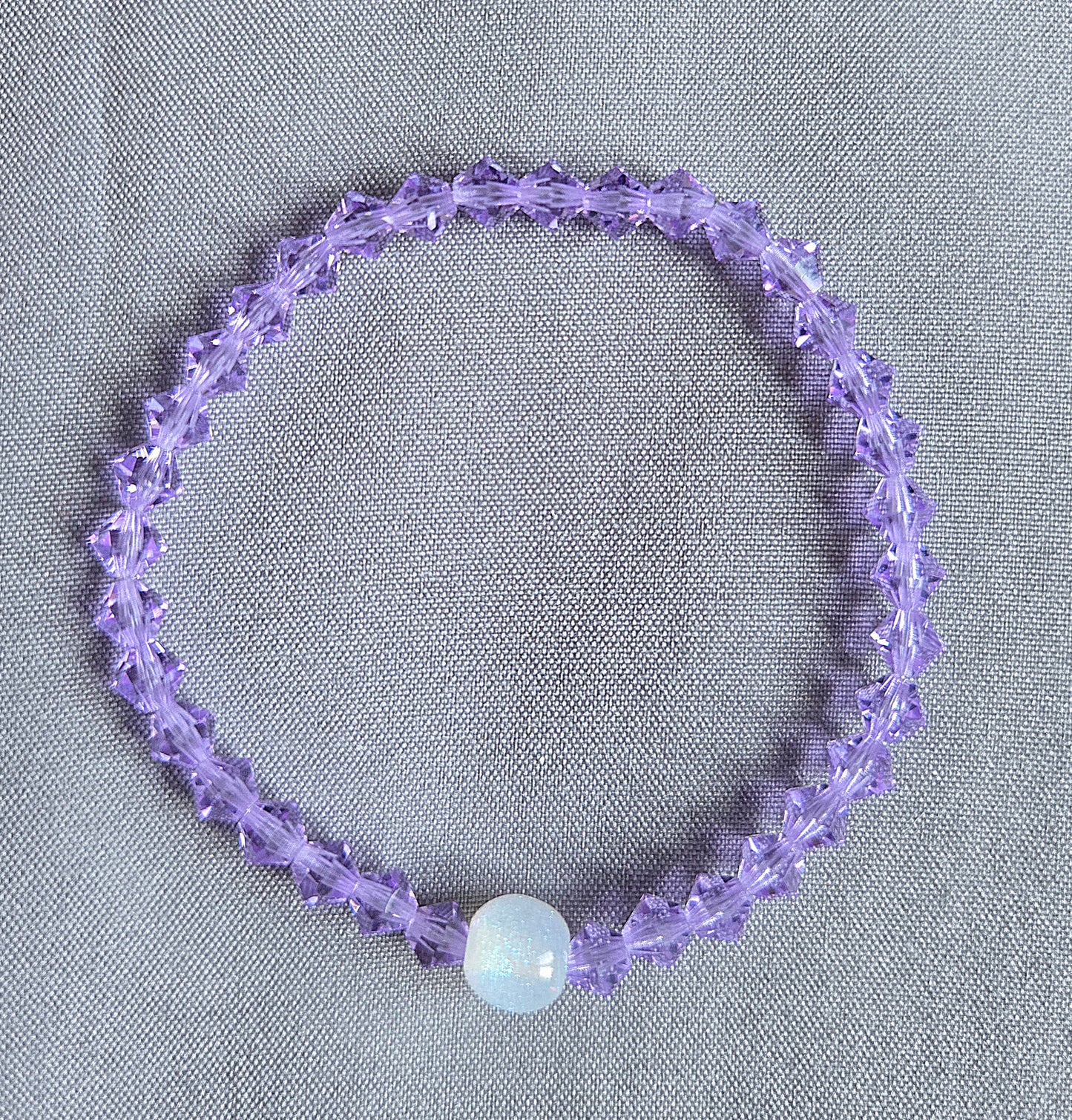 Purple Violet Bicone Preciosa Crystals Stretch Bead Bracelet