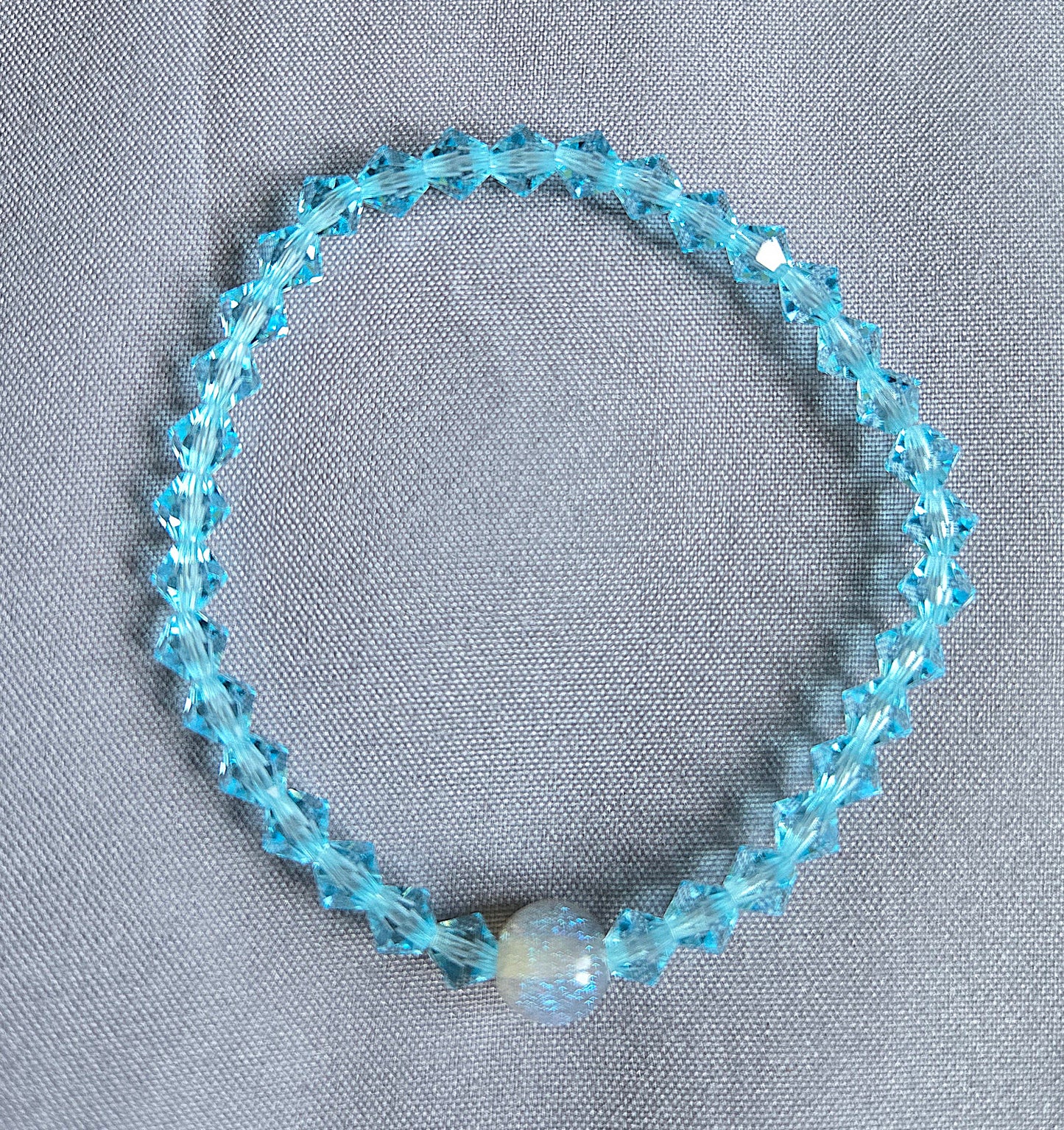 Blue Aqua Bicone Preciosa Crystals Stretch Bead Bracelet