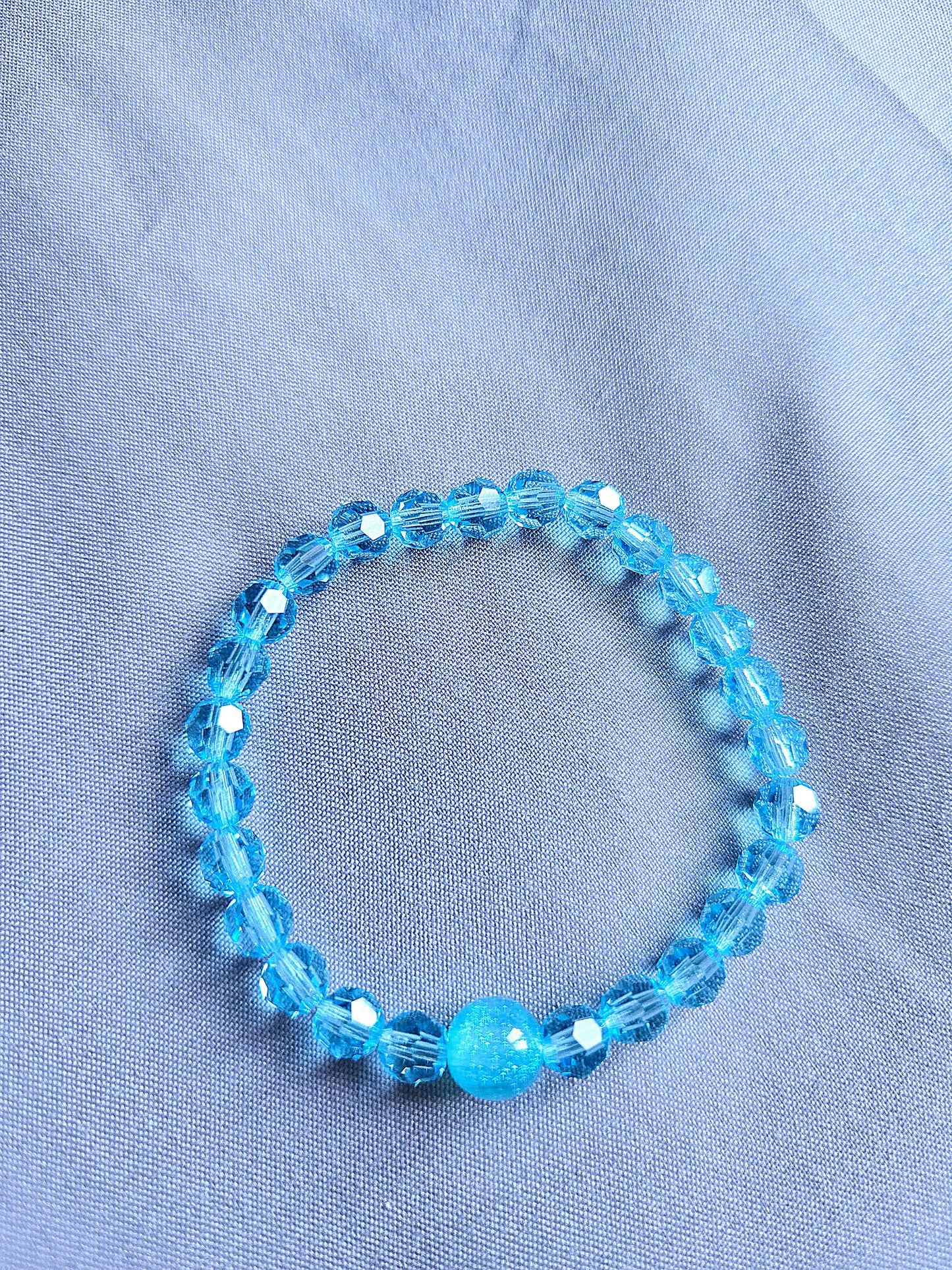 Blue Aqua Round Preciosa Crystals Stretch Bead Bracelet