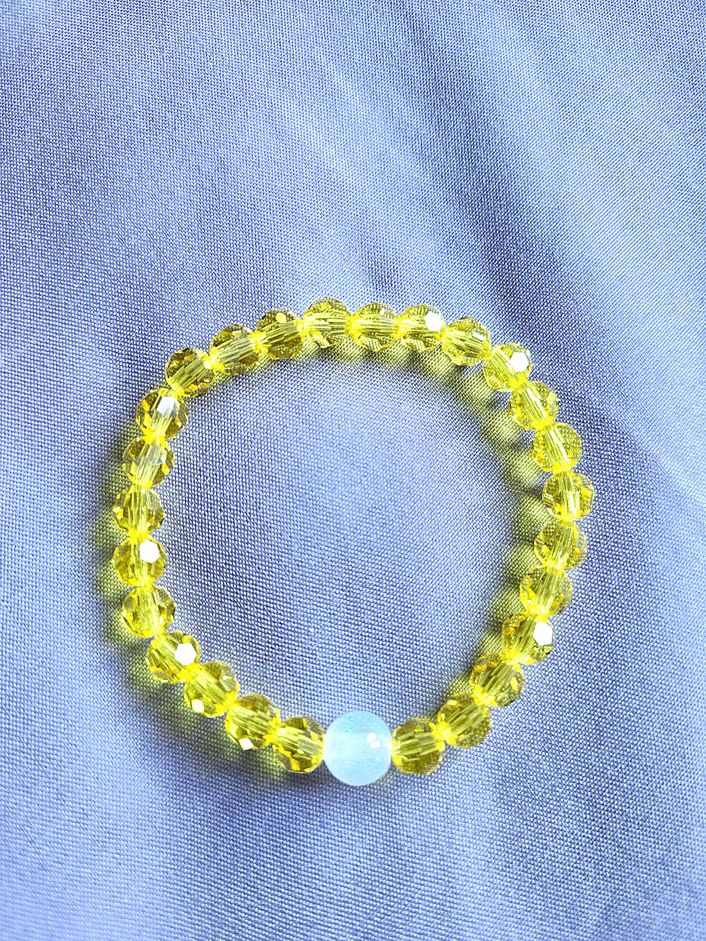 Yellow Round Preciosa Crystals Stretch Bead Bracelet