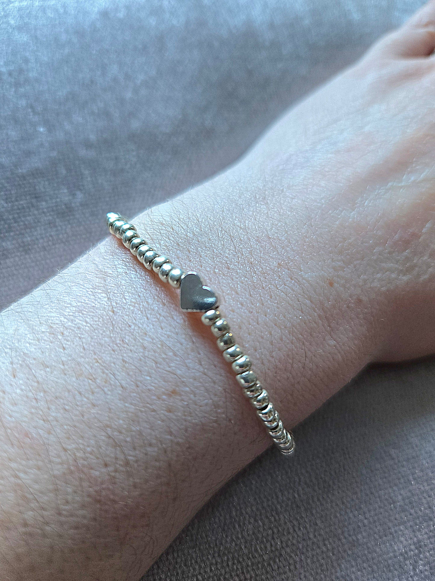 Metal Heart Charm Beaded Stretch Bracelet