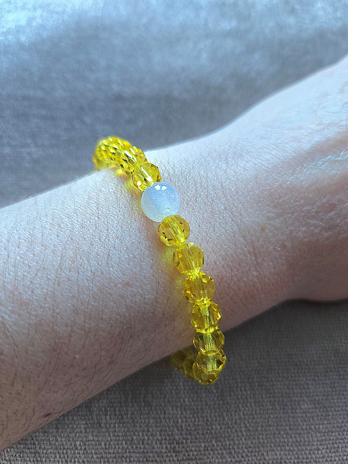 Yellow Round Preciosa Crystals Stretch Bead Bracelet