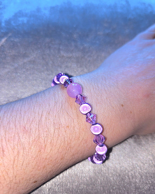 Purple Miracle Bead & Preciosa Crystal Stretch Bracelet