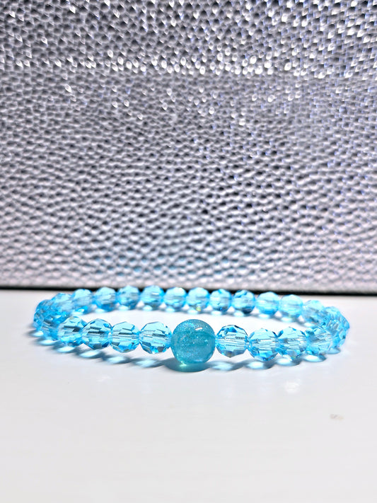 Blue Aqua Round Preciosa Crystals Stretch Bead Bracelet