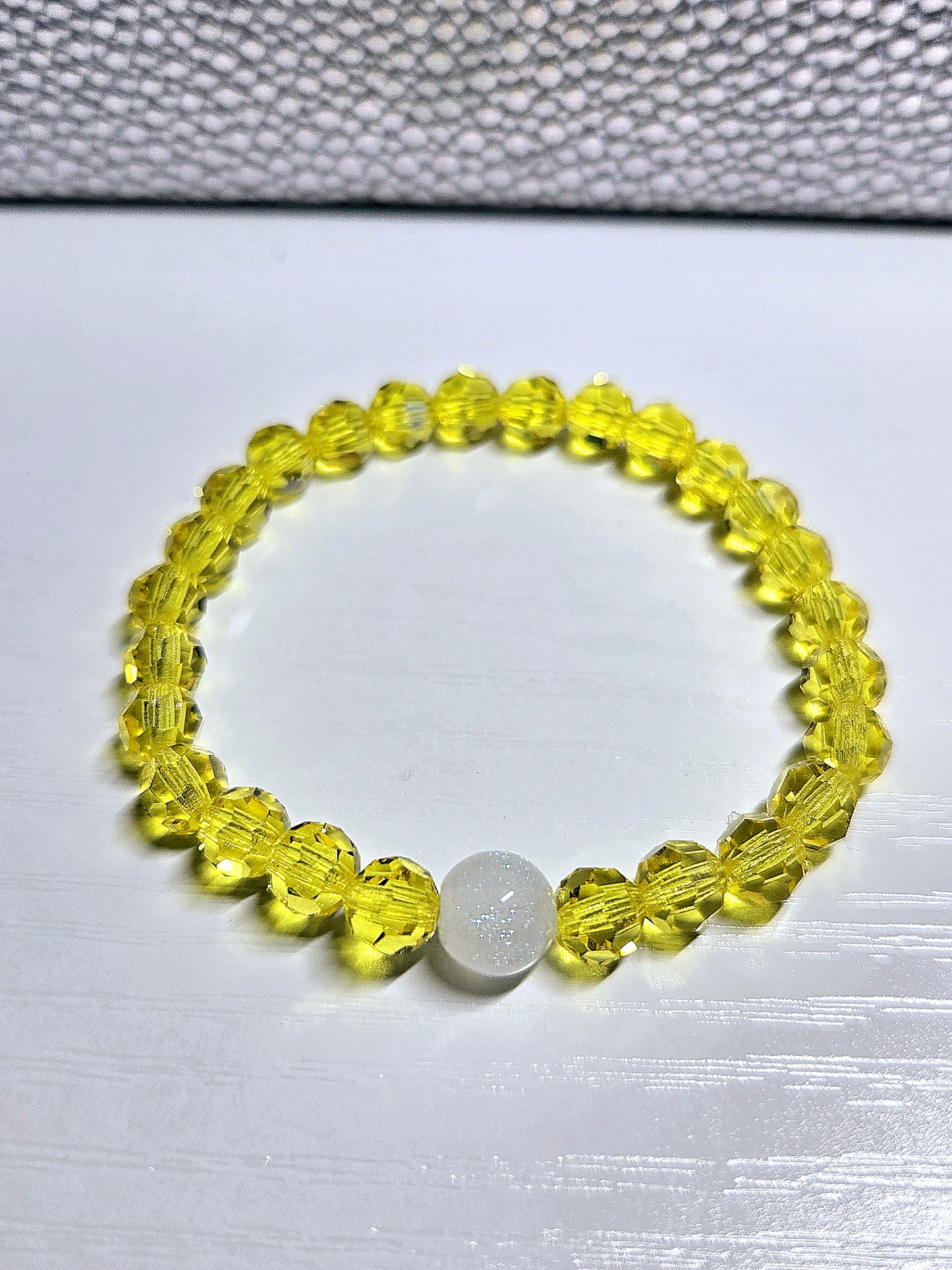 Yellow Round Preciosa Crystals Stretch Bead Bracelet