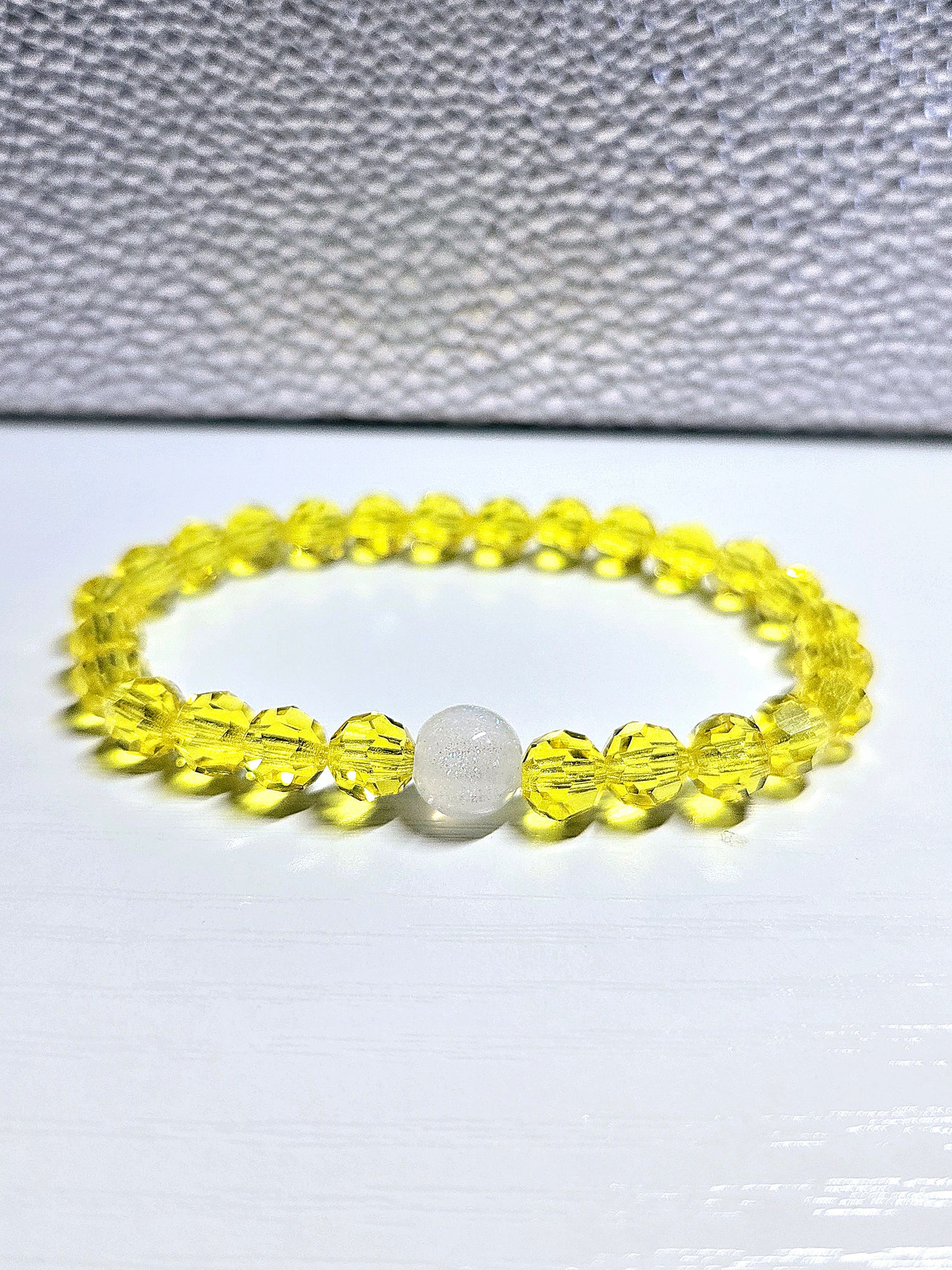 Yellow Round Preciosa Crystals Stretch Bead Bracelet