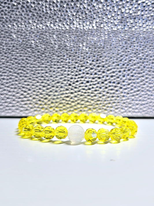 Yellow Round Preciosa Crystals Stretch Bead Bracelet