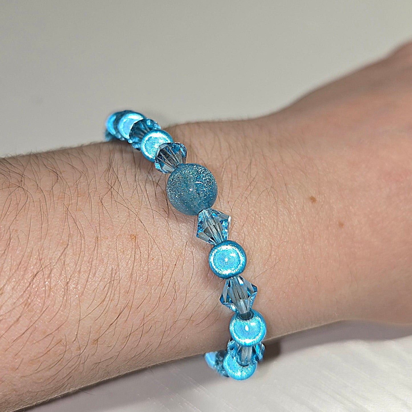 Blue Miracle Bead & Preciosa Crystal Stretch Bracelet