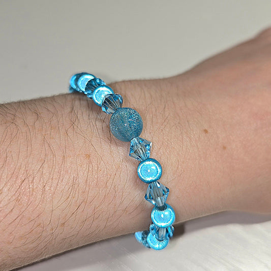 Blue Miracle Bead & Preciosa Crystal Stretch Bracelet
