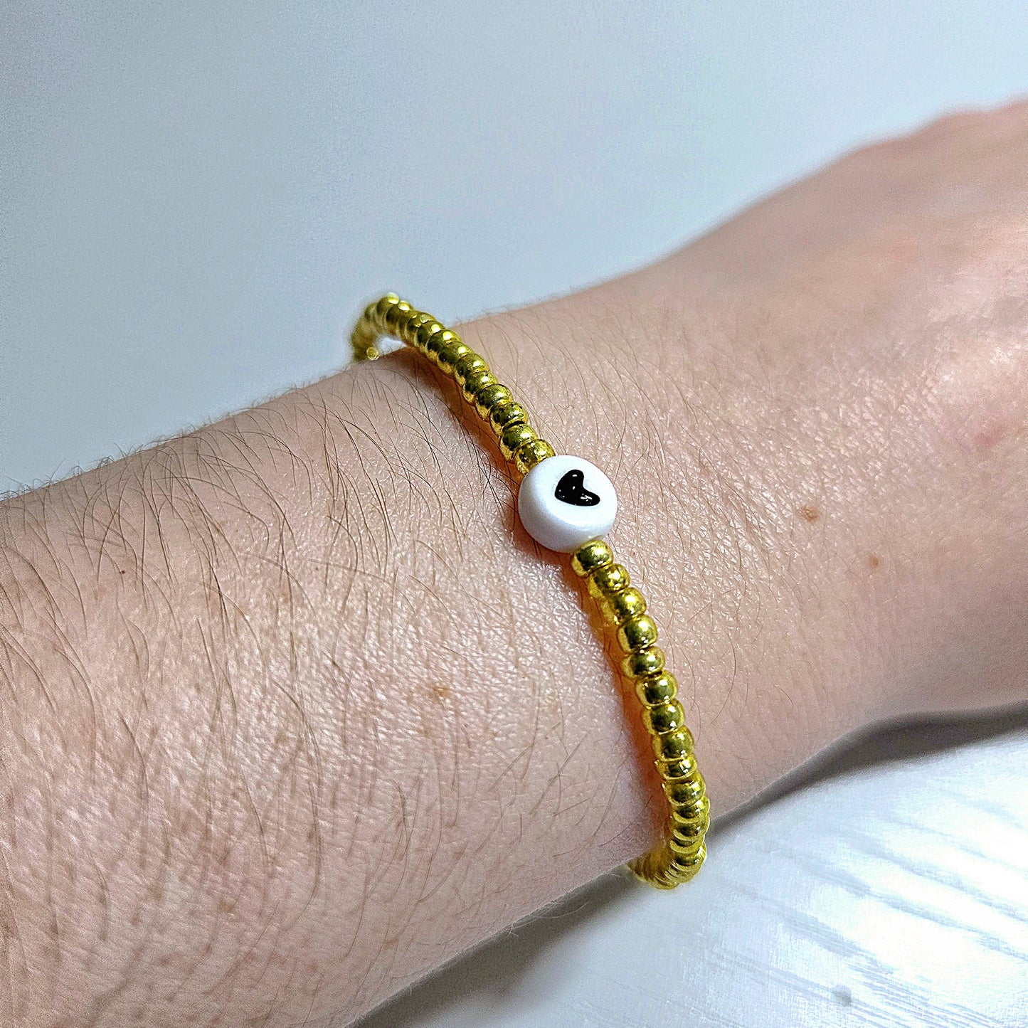 Heart Charm Beaded Stretch Bracelet