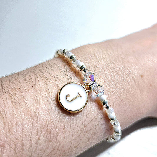 Personalised Initial Charm Beaded Stretch Bracelet