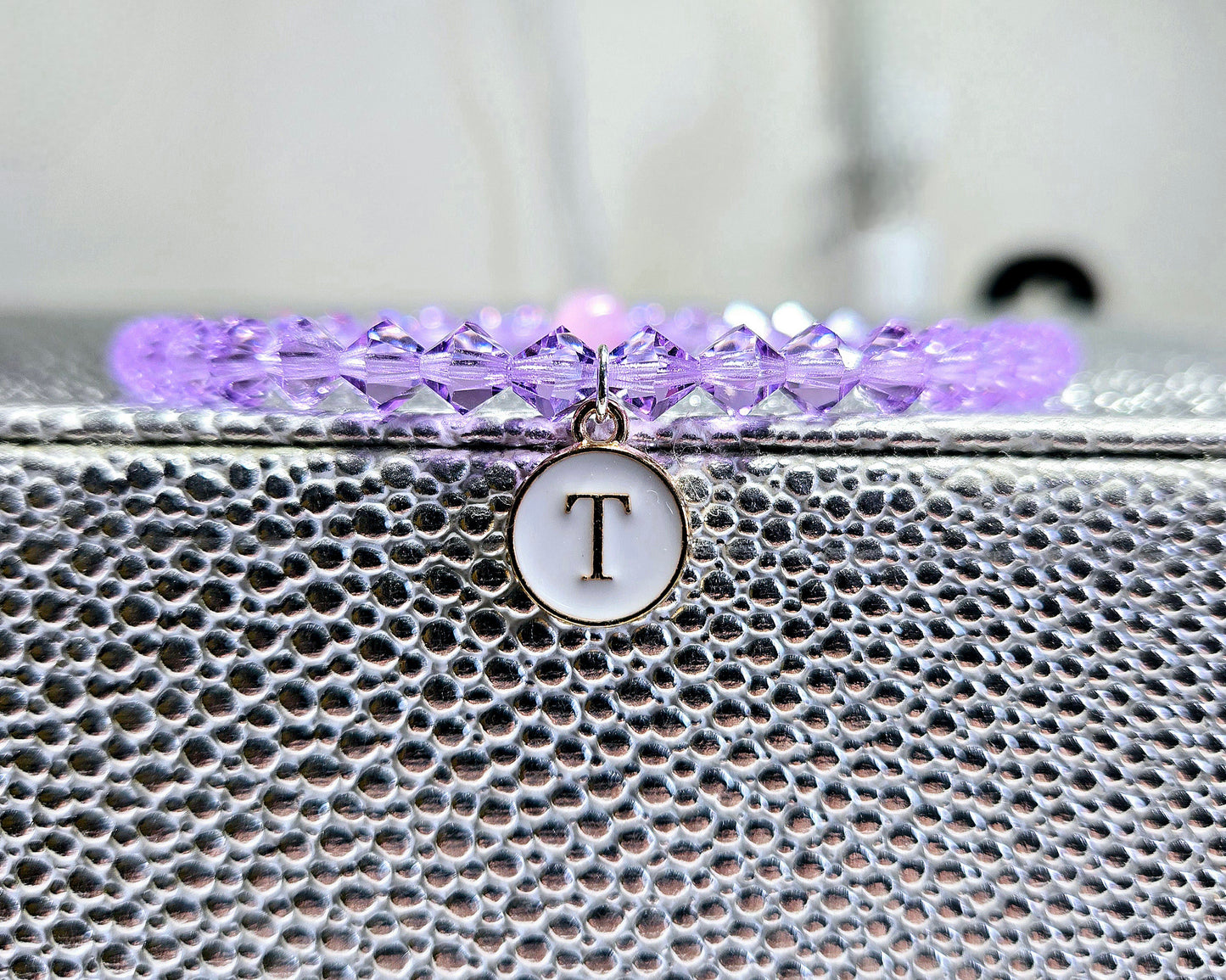 Personalised Initial Charm Bicone Preciosa Crystal Stretch Beaded Bracelet