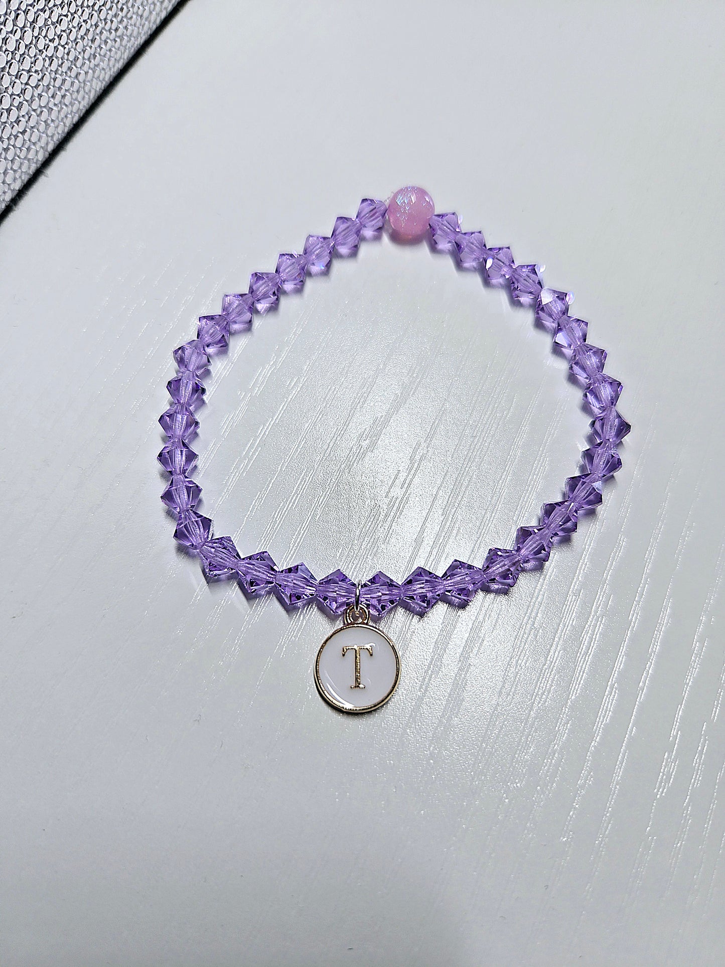 Personalised Initial Charm Bicone Preciosa Crystal Stretch Beaded Bracelet