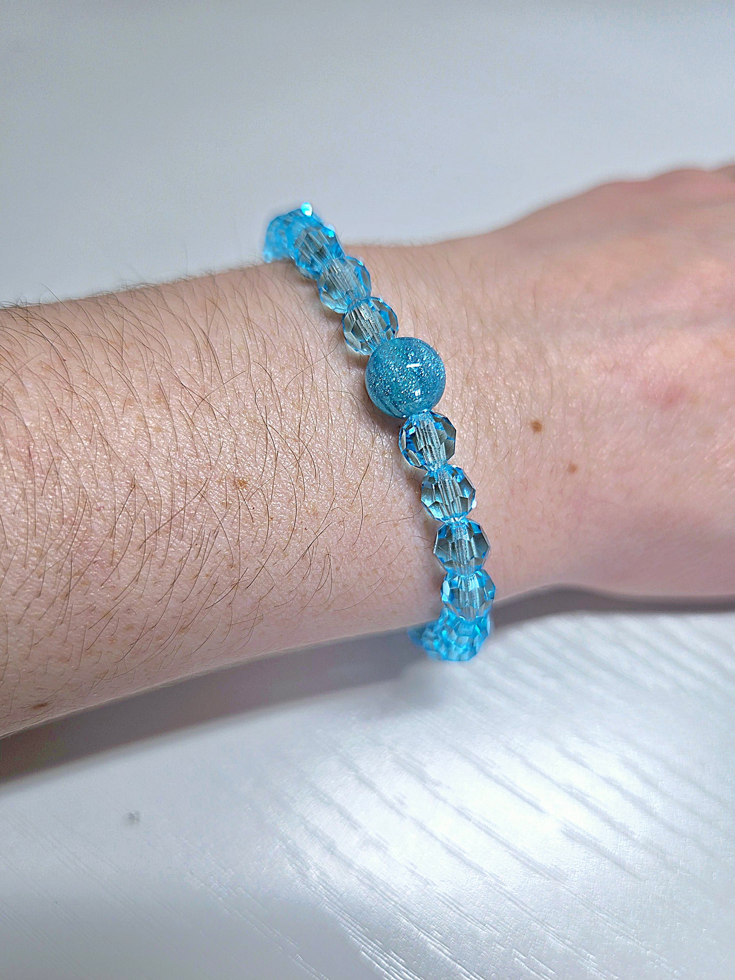 Blue Aqua Round Preciosa Crystals Stretch Bead Bracelet