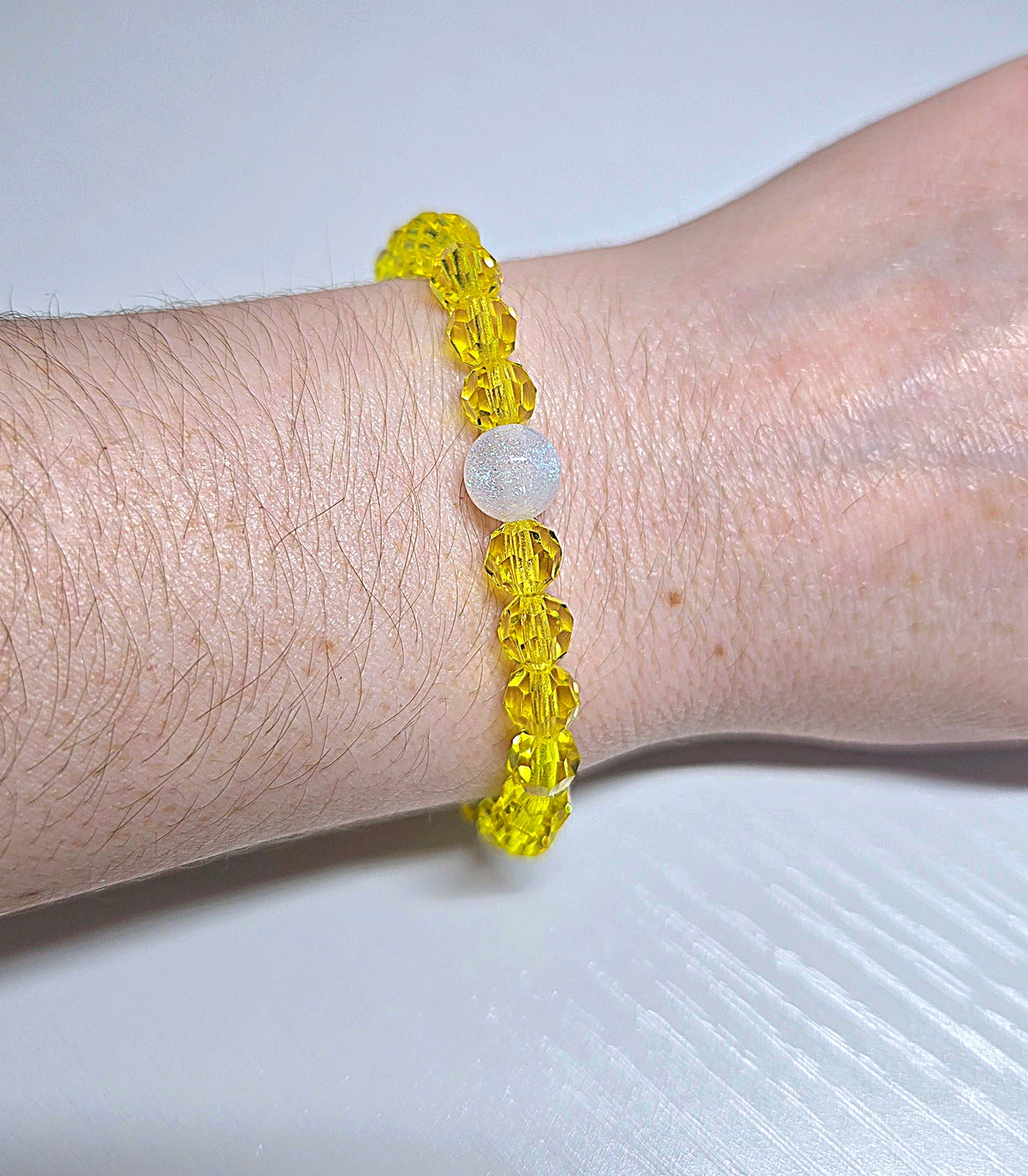 Yellow Round Preciosa Crystals Stretch Bead Bracelet