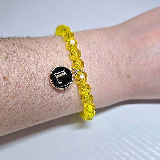 Personalised Initial Charm Round Preciosa Crystal Stretch Beaded Bracelet