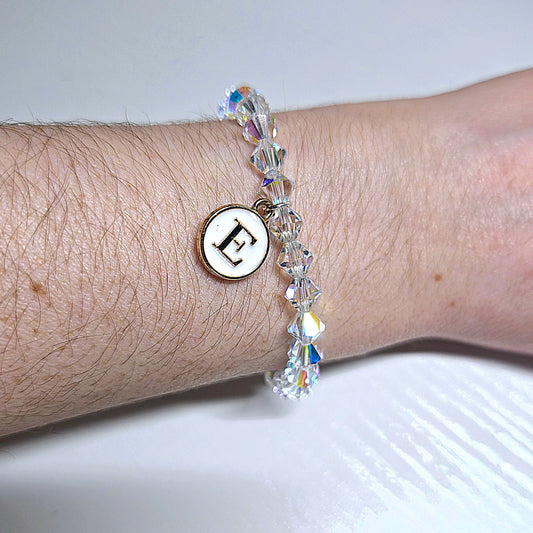Personalised Initial Charm Bicone Preciosa Crystal Stretch Beaded Bracelet