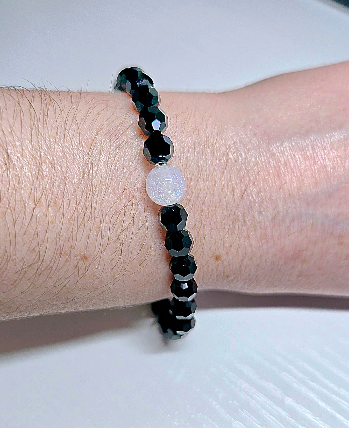 Black Round Preciosa Crystals Stretch Bead Bracelet