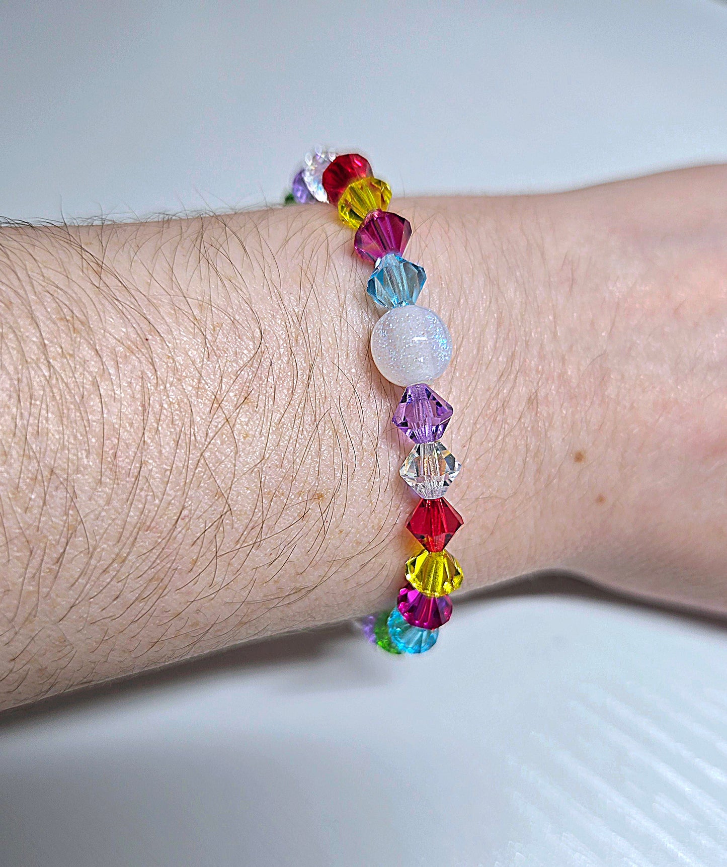 Rainbow Bicone Preciosa Crystals Stretch Bead Bracelet