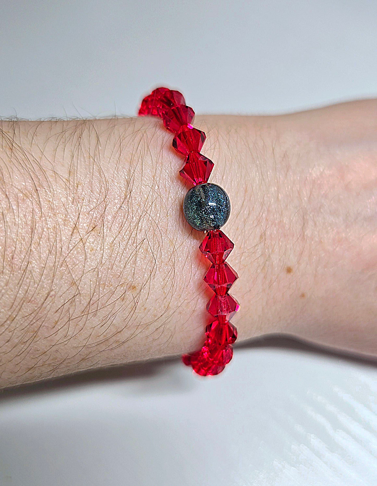 Red Bicone Preciosa Crystals Stretch Bead Bracelet