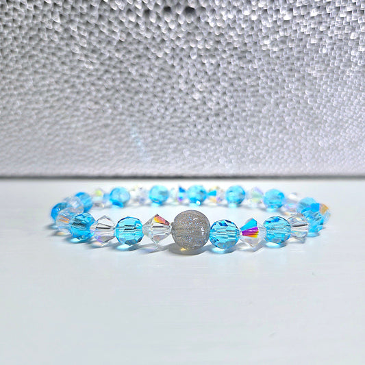 Blue & AB Preciosa Crystals Stretch Bead Bracelet