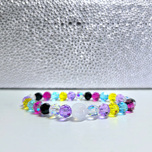 Rainbow Round Preciosa Crystals Stretch Bead Bracelet